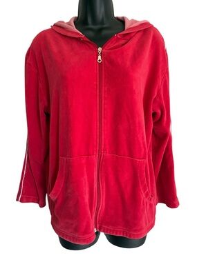 Vintage 90s Club Soda Red Hooded Velour Zip-Front Jacket Size Large